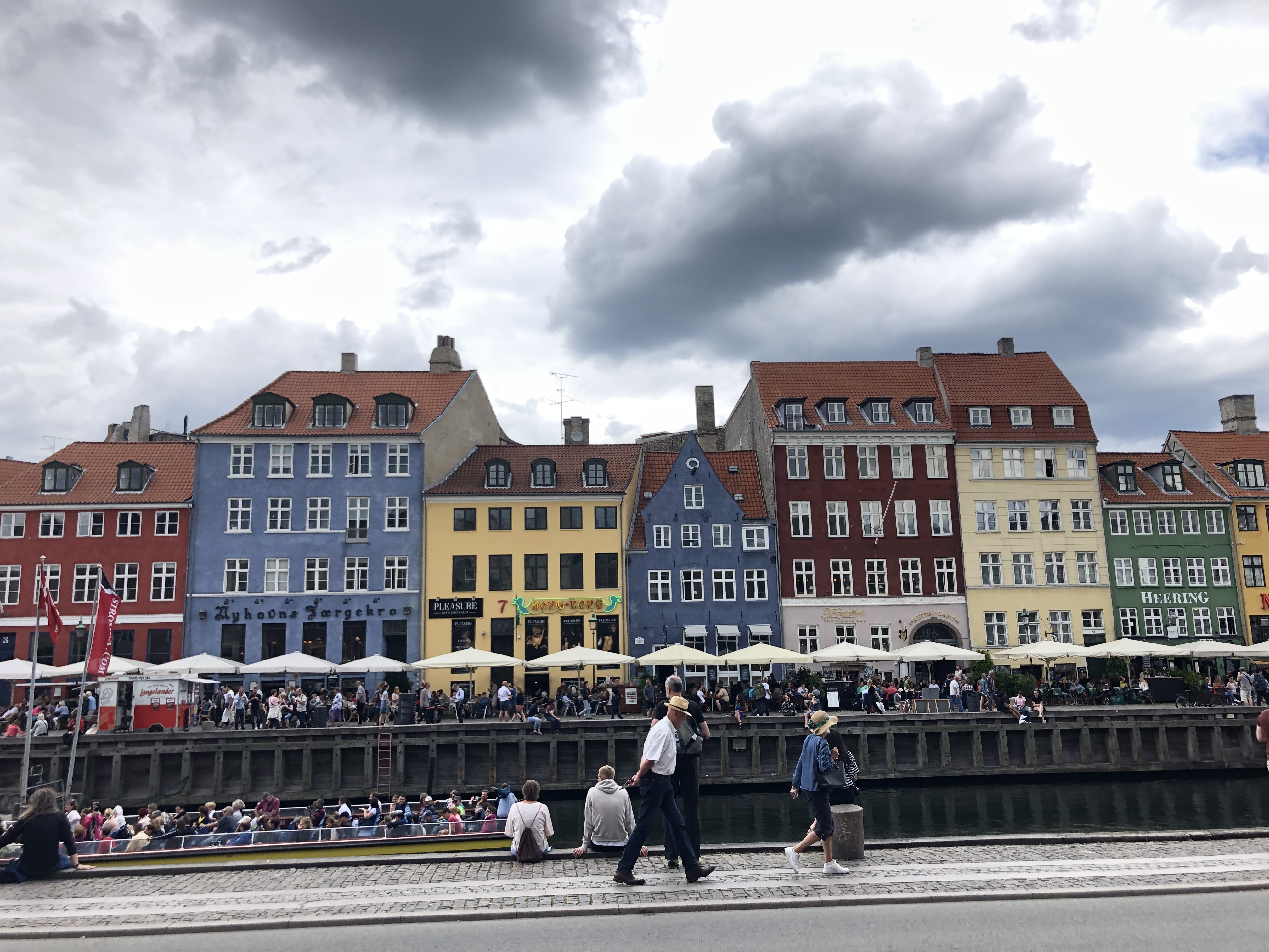 Famous colorful buildings along a harbor in Copenhagen.