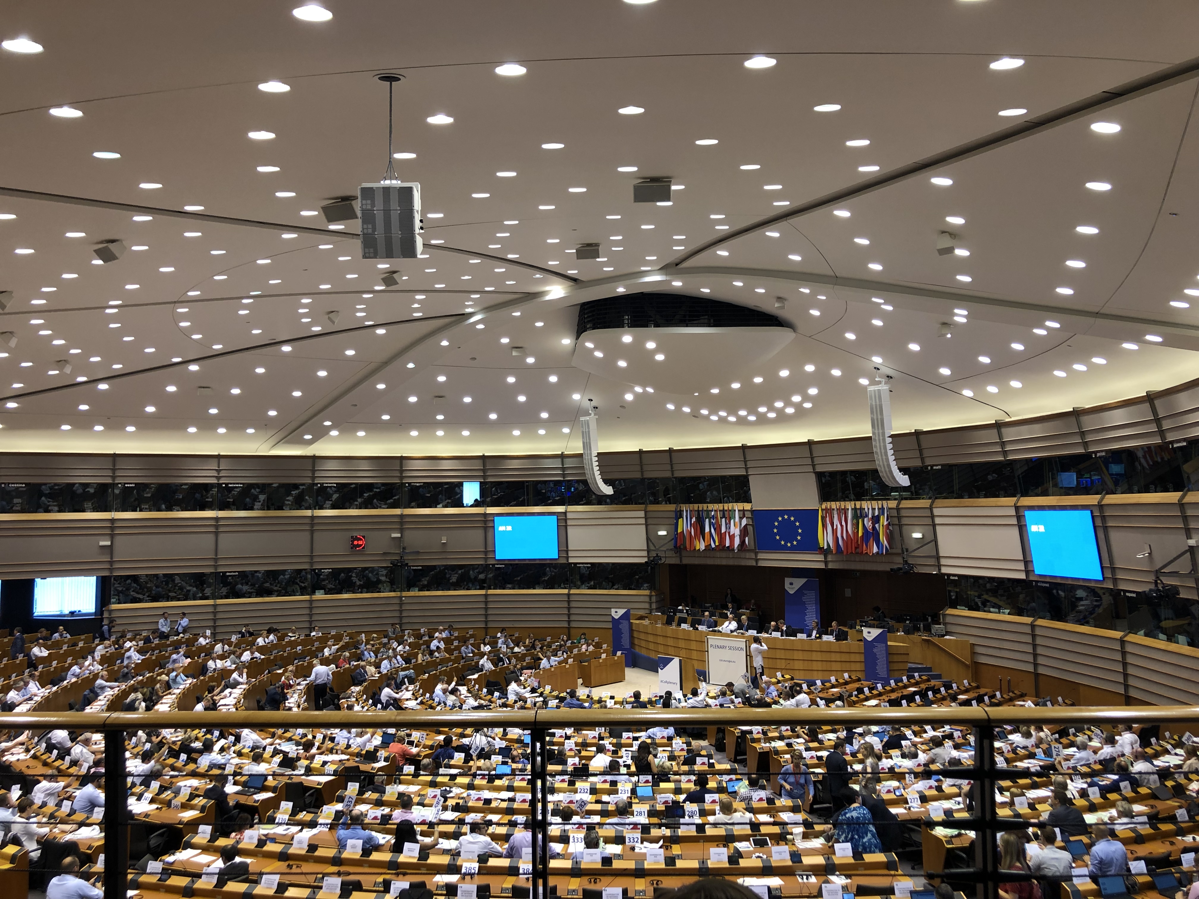 EU debate in a large hall in Brussels in the EU capitol